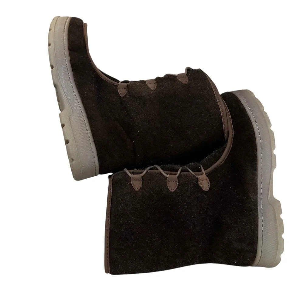 LL Bean Women 9 M Mukluk Winter Boots Brown Fleece Lined Faux Fur Faux Calf Hair